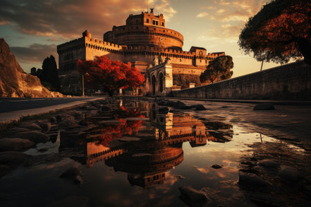 Rome, Italy, The Castle of Saint Angelo, a Roman mausoleum converted into Fortaleza., generative AIの素材