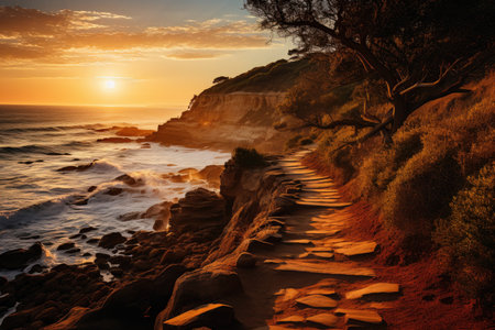 Torry Pines Trail Oceanic view to sunset., generative AIの素材