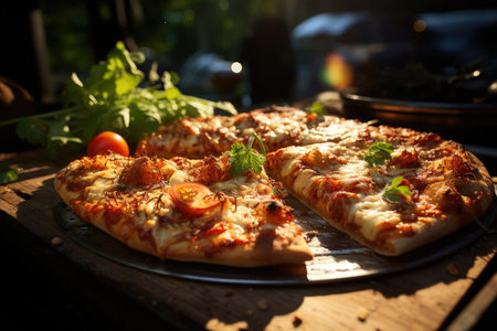 A carrot cake pizza at a garden garden party., generative AIの素材