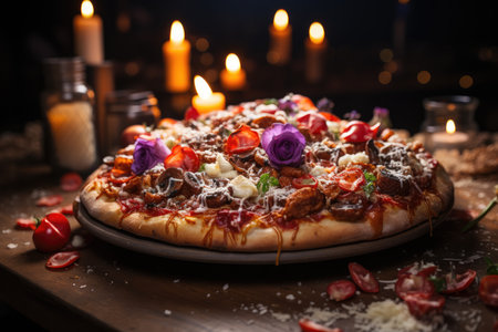 A whipped cream pizza at a bachelorette party with balloons, generative AIの素材
