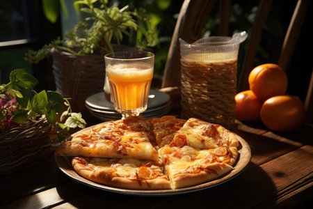 An apple crumble pizza in a coffee with rocking chairs., generative AIの素材