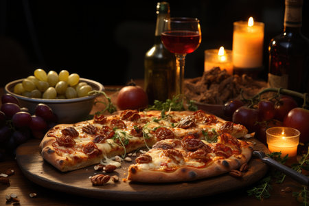 A vanilla pudding pizza in a picnic in a winery., generative AIの素材