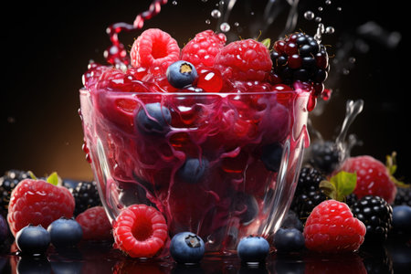Acai with raspberries and blueberries, an explosion of tropical colors and flavors., generative AIの素材
