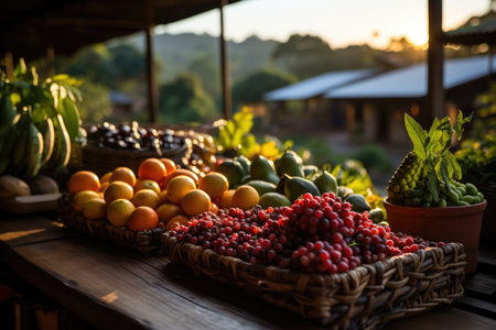 Local market with fresh acai mountains and tropical fruits of vibrant colors., generative AIの素材