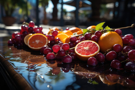 Under colorful umbrellas, acai pool berry bowl is pure indulgence., generative AIの素材
