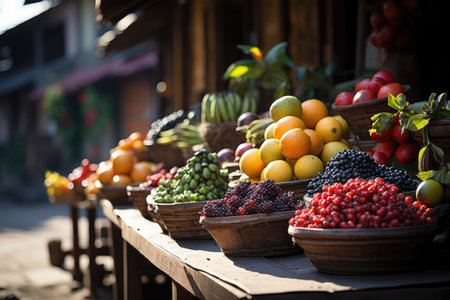 Local market with fresh acai mountains and tropical fruits of vibrant colors., generative AIの素材