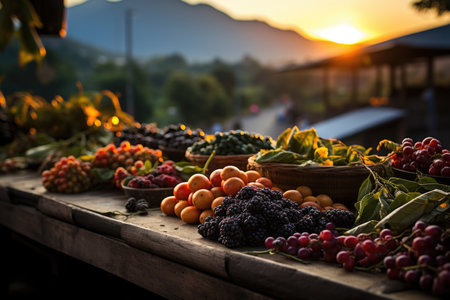 Local market with fresh acai mountains and tropical fruits of vibrant colors., generative AIの素材