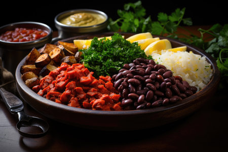 TRACKED BRAZILIAN BRAZILIAN CUINARY PLATE MADE WITH BEANS AND PEALLS, generative AIの素材