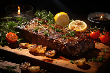 Grilled loin steak with succulent transverse section Generative, generative AIの素材