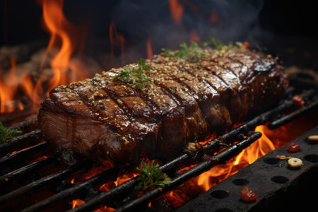 Grilled loin steak with embers and fire -generating technology, generative AIの素材