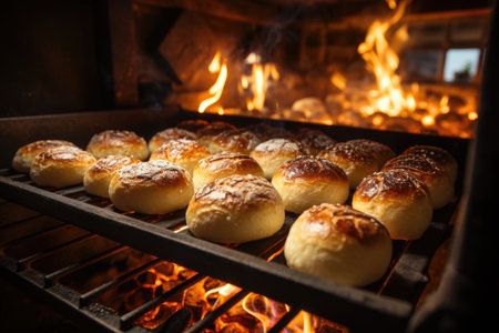 Corn bread being baked in a wood oven on a farm in the interior of Minas Gerais., generative IAの素材