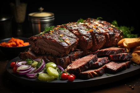 Traditional chopped beef barbecue smoked meat from the scrubbed with spices and, generative AIの素材