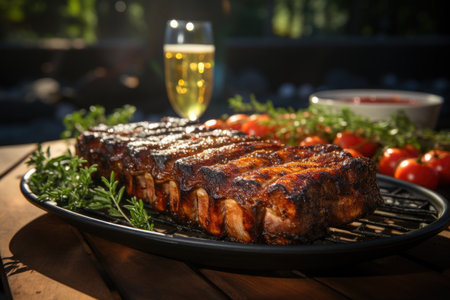 Grilled pork chops, craft beer and an afternoon of barbecue in the backyard., generative AIの素材