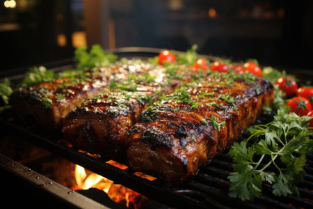 Grilled pork chops, craft beer and an afternoon of barbecue in the backyard., generative AIの素材