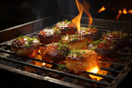 Roasted picanha barbecue on the egg spit is widely consumed throughout Brazil, generative IAの素材