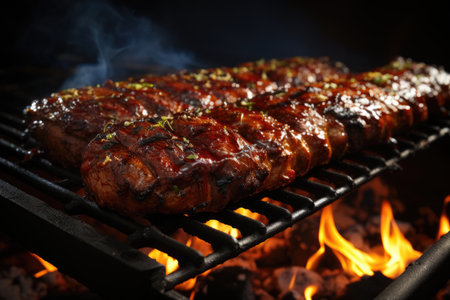 Hot grilled grilled entecosto with isolated barbecue sauce in the white background, generative AIの素材