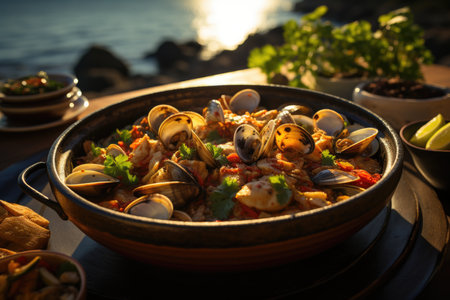 Capixaba moqueca in a clay pot, cooked in a house by the sea in Espの素材