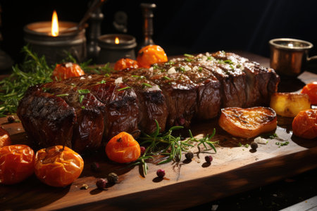 Succulent grilled steak ready to eat rustic style generated by, generative IAの素材