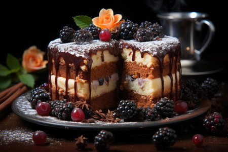 Traditional Brazilian Cake called Formiguiro Cake Vanilla Cake with Chocolate Gran, generative AIの素材