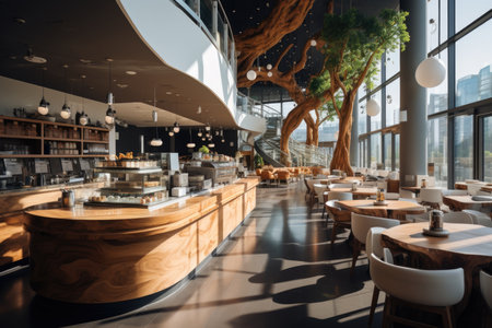 Contemporary coffee shop with modern elegance and design generator, generative AIの素材