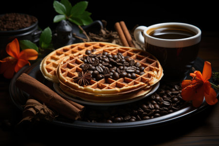 Traditional cake with raisins on the wooden table, generative AIの素材