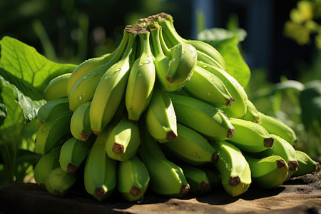 Mature banana tropical fruit in fresh green banana, generative AIの素材