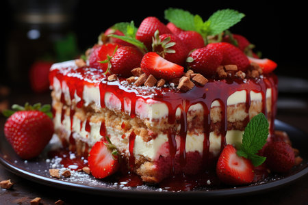 Strawberry cheesecake with many strawberries on top, generative AIの素材