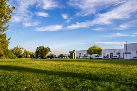Green outdoor park with blue skyの写真素材
