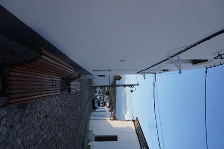 Small city view of a narrow street in Serpa, Portugalの写真素材