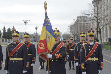 BUCHAREST, ROMANIA - NOVEMBER 29, 2015: More than 2,600 troops and defence agencies professionals with 360 military vehicles and weapon systems from the Ministry of National Defence, Ministry of Internal Affairs, Romanian Intelligence Service, Protection のeditorial素材