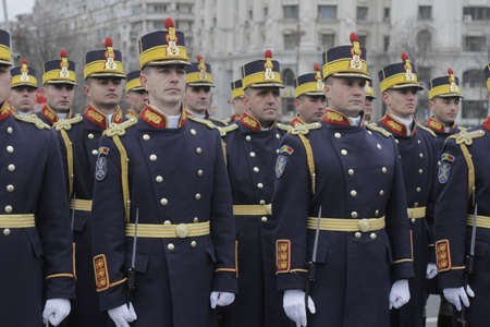 BUCHAREST, ROMANIA - NOVEMBER 29, 2015: More than 2,600 troops and defence agencies professionals with 360 military vehicles and weapon systems from the Ministry of National Defence, Ministry of Internal Affairs, Romanian Intelligence Service, Protection のeditorial素材