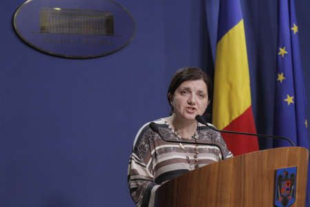 Bucharest, Romania, March 11, 2016: Minister of Justice Raluca Pruna declares that prosecutors will use tapping infrastructure of the Romanian Information Service (SRI) after the Constitutional Court declared taping illegaly.のeditorial素材