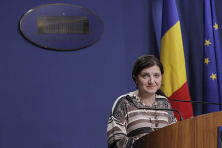 Bucharest, Romania, March 11, 2016: Minister of Justice Raluca Pruna declares that prosecutors will use tapping infrastructure of the Romanian Information Service (SRI) after the Constitutional Court declared taping illegaly.のeditorial素材