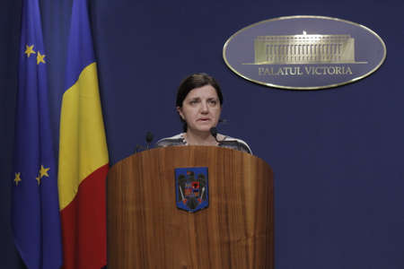 Bucharest, Romania, March 11, 2016: Minister of Justice Raluca Pruna declares that prosecutors will use tapping infrastructure of the Romanian Information Service (SRI) after the Constitutional Court declared taping illegaly.のeditorial素材