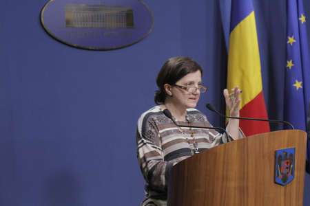 Bucharest, Romania, March 11, 2016: Minister of Justice Raluca Pruna declares that prosecutors will use tapping infrastructure of the Romanian Information Service (SRI) after the Constitutional Court declared taping illegaly.のeditorial素材