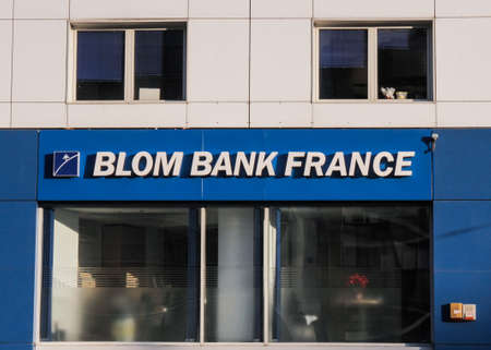 Bucharest, Romania 7 February 2016: Blom Bank France logo.のeditorial素材