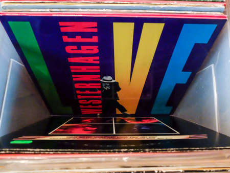 Bucharest, Romania, 27 February 2016: Vinyl records for sale at a old vinyl fair in Bucharest.のeditorial素材