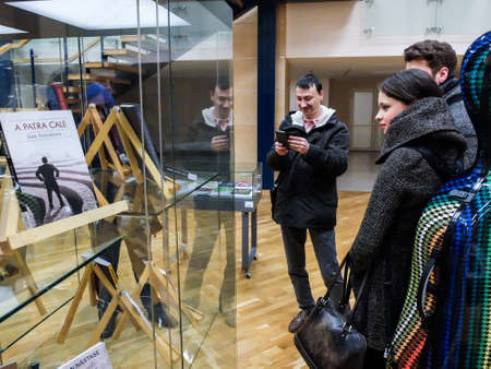 Bucharest, Romania, 4 February 2016: Romanian politicians Gigi Becali, George Copos, Cristi Borcea, Dan Voiculescu, Adrian Nastase, Nicolae Mischie and Sorin Ovidiu Vantu are among the "stars" of the exhibition "Books limited" opened at the National Libraのeditorial素材