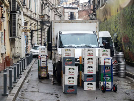 Bucharest, Romania, 27 February 2016: Van delivering beer.のeditorial素材