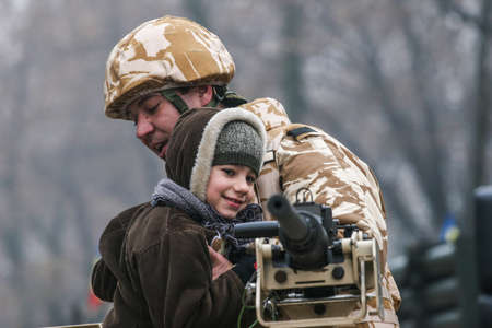 BUCHAREST, ROMANIA - DECEMBER 1, 2008: More than 3,000 soldiers and personnel from security agencies take part in the massive parades on National Day of Romania.のeditorial素材