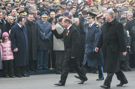 BUCHAREST, ROMANIA - DECEMBER 1, 2008: More than 3,000 soldiers and personnel from security agencies take part in the massive parades on National Day of Romania.のeditorial素材