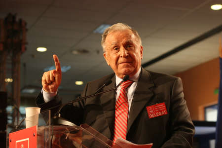 BUCHAREST, ROMANIA - February 20, 2010: Former Romanian President, Ion Iliescu speaks at the National Congress of Social Democrat Party.のeditorial素材