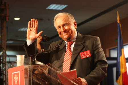 BUCHAREST, ROMANIA - February 20, 2010: Former Romanian President, Ion Iliescu speaks at the National Congress of Social Democrat Party.のeditorial素材