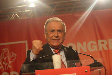 BUCHAREST, ROMANIA - February 20, 2010: Former Romanian President, Ion Iliescu speaks at the National Congress of Social Democrat Party.のeditorial素材