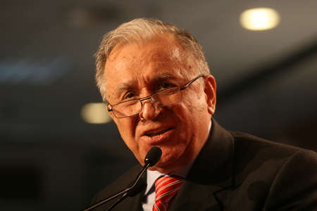 BUCHAREST, ROMANIA - February 20, 2010: Former Romanian President, Ion Iliescu speaks at the National Congress of Social Democrat Party.のeditorial素材