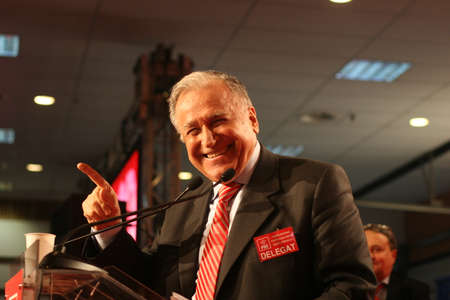 BUCHAREST, ROMANIA - February 20, 2010: Former Romanian President, Ion Iliescu speaks at the National Congress of Social Democrat Party.のeditorial素材