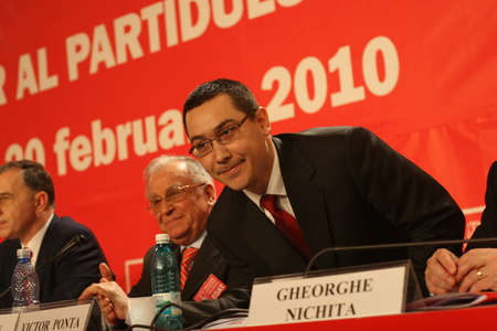 BUCHAREST, ROMANIA - February 20, 2010: Victor Ponta, speaks at the National Congress of Social Democrat Party (PSD).のeditorial素材