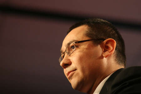 BUCHAREST, ROMANIA - February 20, 2010: Victor Ponta, speaks at the National Congress of Social Democrat Party (PSD).のeditorial素材