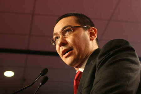 BUCHAREST, ROMANIA - February 20, 2010: Victor Ponta, speaks at the National Congress of Social Democrat Party (PSD).のeditorial素材