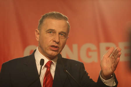 BUCHAREST, ROMANIA - February 20, 2010: Mircea Geoana, speaks at the National Congress of Social Democrat Party (PSD).のeditorial素材